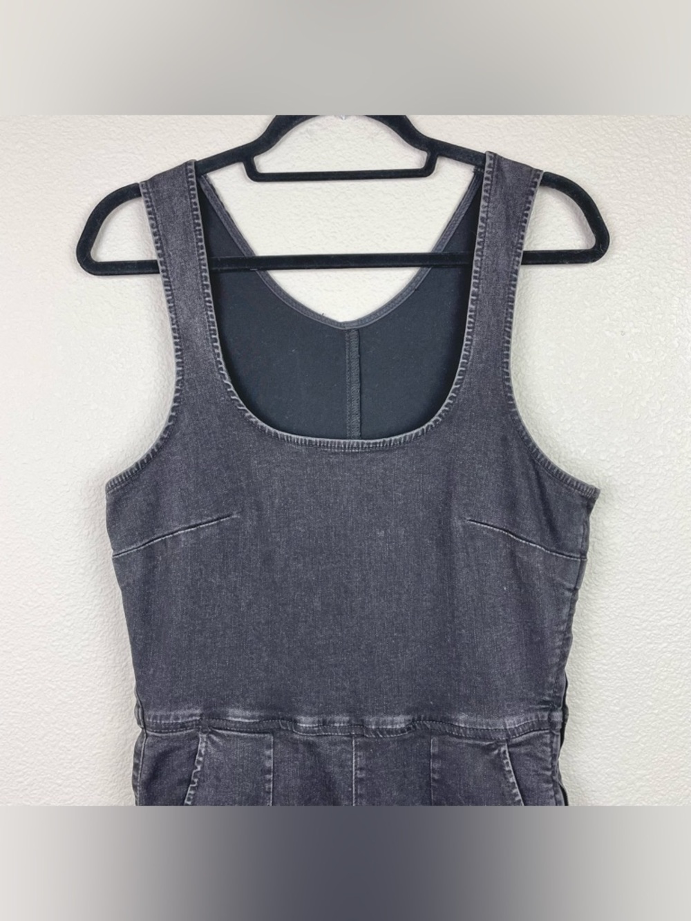 Free People Women's Large Scarlett Black Denim Jumpsuit One Piece Sleeveless - Picture 3 of 16